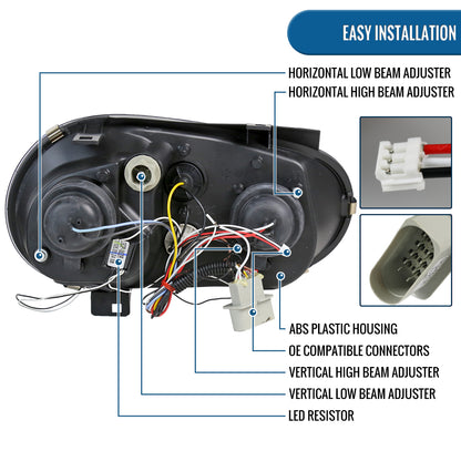 Ronnin - Fits 1999-2006 Volkswagen Golf MK4 GTI Cabrio R32 Upgrade Replacement LED Dual Rims Projector Headlights Assembly Pair | Chrome