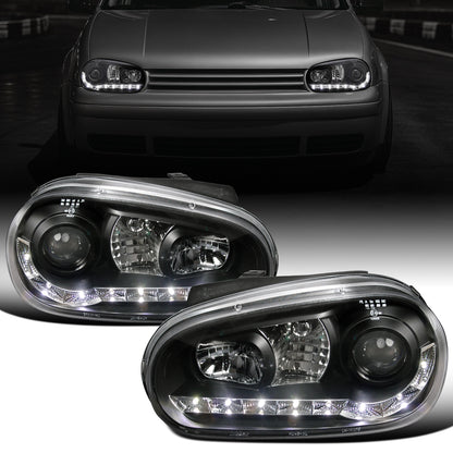 Ronnin - Compatible con Volkswagen Golf MK4 GTI Cabrio R32 1999-2006 Luces Diurnas LED Proyector Faros Delanteros Ensamblaje Par | Negro