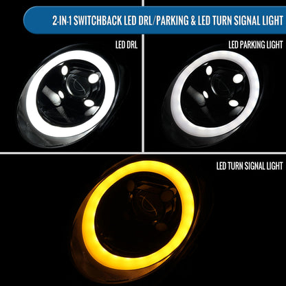 2014-2022 Mini Cooper F55 F56 F57 2016-2022 Clubman F54 LED Tube DRL Switchback Turn Signals Projector Halogen Headlights Assembly Pair | Black Smoke