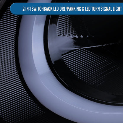 2014-2022 Mini Cooper F55 F56 F57 2016-2022 Clubman F54 LED Tube DRL Switchback Turn Signals Projector Halogen Headlights Assembly Pair | Black Smoke