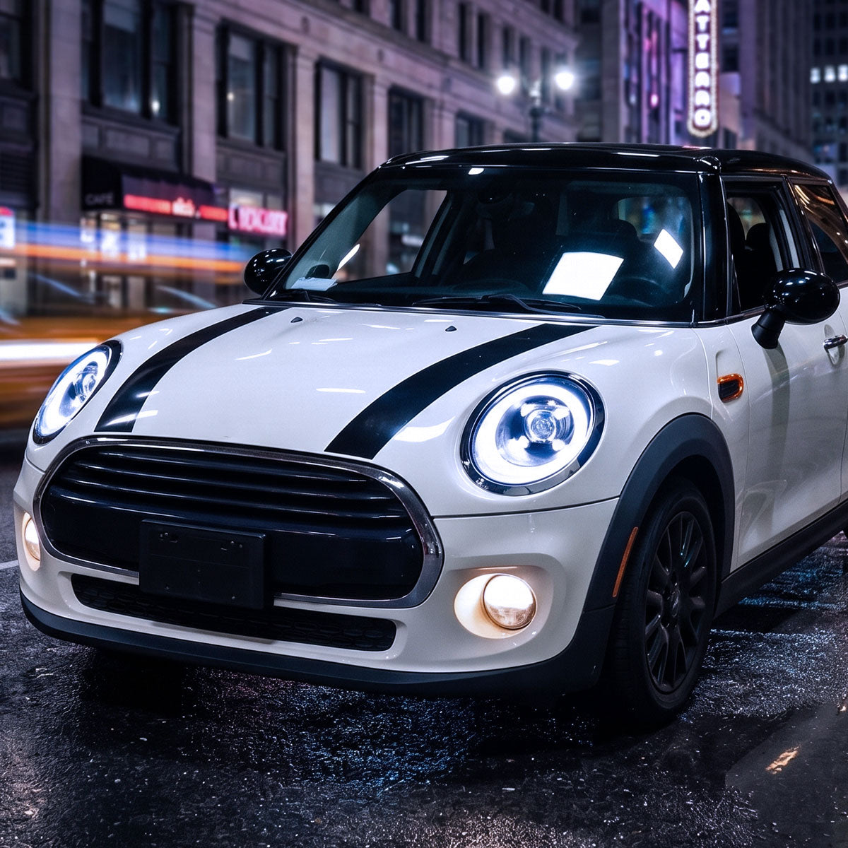 2014-2022 Mini Cooper F55 F56 F57 2016-2022 Clubman F54 LED Tube DRL Switchback Turn Signals Projector Halogen Headlights Assembly Pair | Black