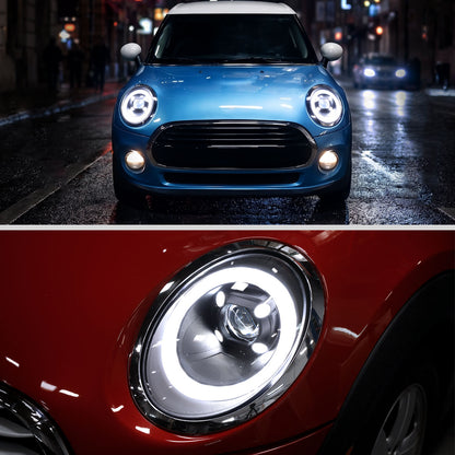 2014-2022 Mini Cooper F55 F56 F57 2016-2022 Clubman F54 LED Tube DRL Switchback Turn Signals Projector Halogen Headlights Assembly Pair | Black