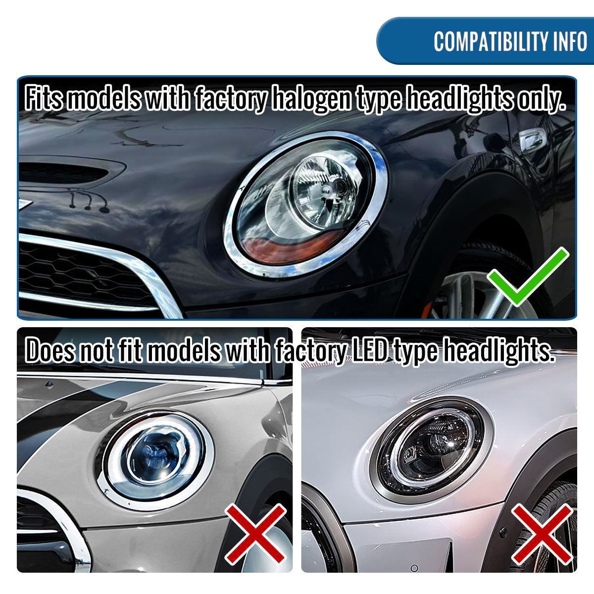 2014-2022 Mini Cooper F55 F56 F57 2016-2022 Clubman F54 LED Tube DRL Switchback Turn Signals Projector Halogen Headlights Assembly Pair | Black