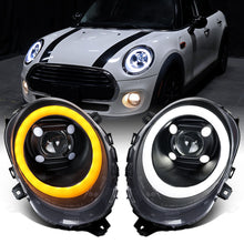 2014-2022 Mini Cooper F55 F56 F57 2016-2022 Clubman F54 LED Tube DRL Switchback Turn Signals Projector Halogen Headlights Assembly Pair | Black
