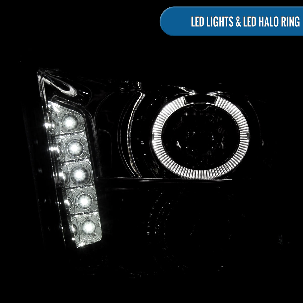 Ronnin - Se adapta a Ford Mustang 2005-2009. Faros delanteros de proyector halógeno con aro de halo LED de repuesto mejorado. Par | Cromo