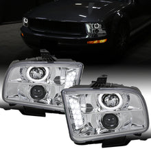 2005-2009 Ford Mustang Upgrade Replacement LED Halo Rim Halogen Projector Headlights Assembly Pair | Chrome