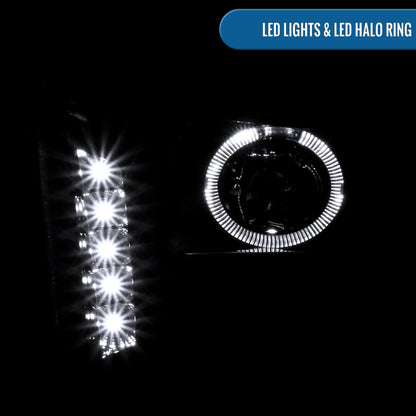 Ronnin - Se adapta a Ford Mustang 2005-2009, montaje de faros delanteros con proyector de halógeno LED de halo mejorado, par | Negro brillante