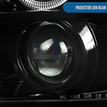 Ronnin - Se adapta a Ford Mustang 2005-2009, montaje de faros delanteros con proyector de halógeno LED de halo mejorado, par | Negro brillante