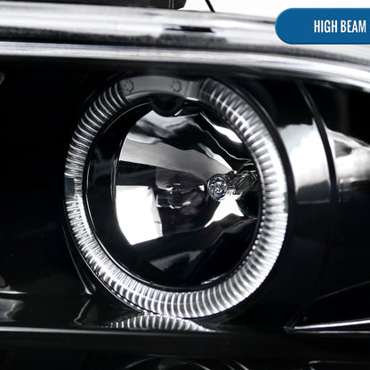 Ronnin - Se adapta a Ford Mustang 2005-2009, montaje de faros delanteros con proyector de halógeno LED de halo mejorado, par | Negro brillante