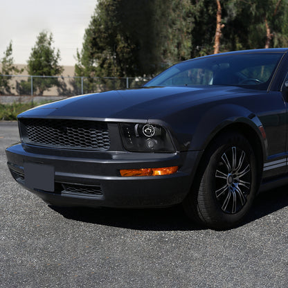 Ronnin - Se adapta a Ford Mustang 2005-2009, montaje de faros delanteros con proyector de halógeno LED de halo mejorado, par | Negro brillante