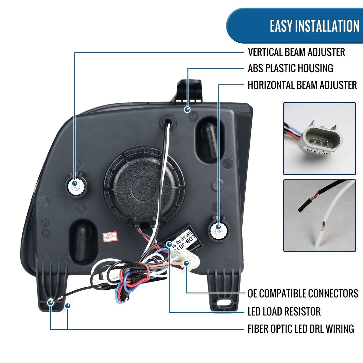 Ronnin - Faros delanteros con proyector de tubo LED de repuesto para Ford Mustang 2005-2009 | Negro brillante