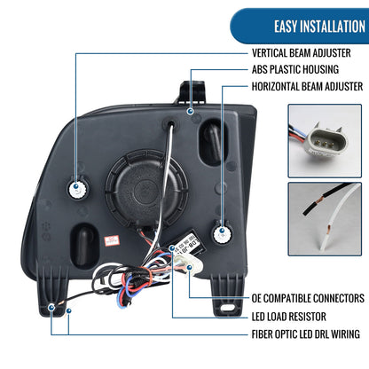 Ronnin - Faros delanteros con proyector de tubo LED de repuesto para Ford Mustang 2005-2009 | Negro brillante