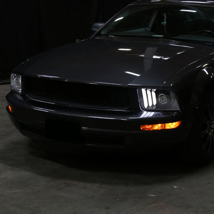 Ronnin - Faros delanteros con proyector de tubo LED de repuesto para Ford Mustang 2005-2009 | Negro brillante