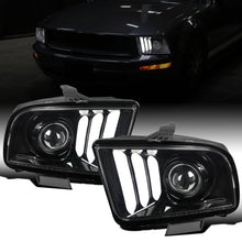 Ronnin - Fits 2005-2009 Ford Mustang Upgrade Replacement LED Running Tube Projector Headlights Assembly Pair | Gloss Black
