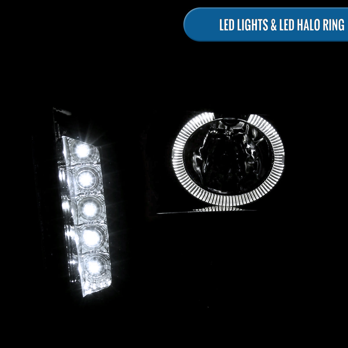 Ronnin - Se adapta a Ford Mustang 2005-2009, conjunto de faros de proyector halógenos con halo LED de repuesto mejorado, par | Negro Humo