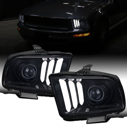 Ronnin - Se adapta a Ford Mustang 2005-2009, conjunto de faros delanteros con proyector de tubo LED de repuesto mejorado, par | Negro ahumado