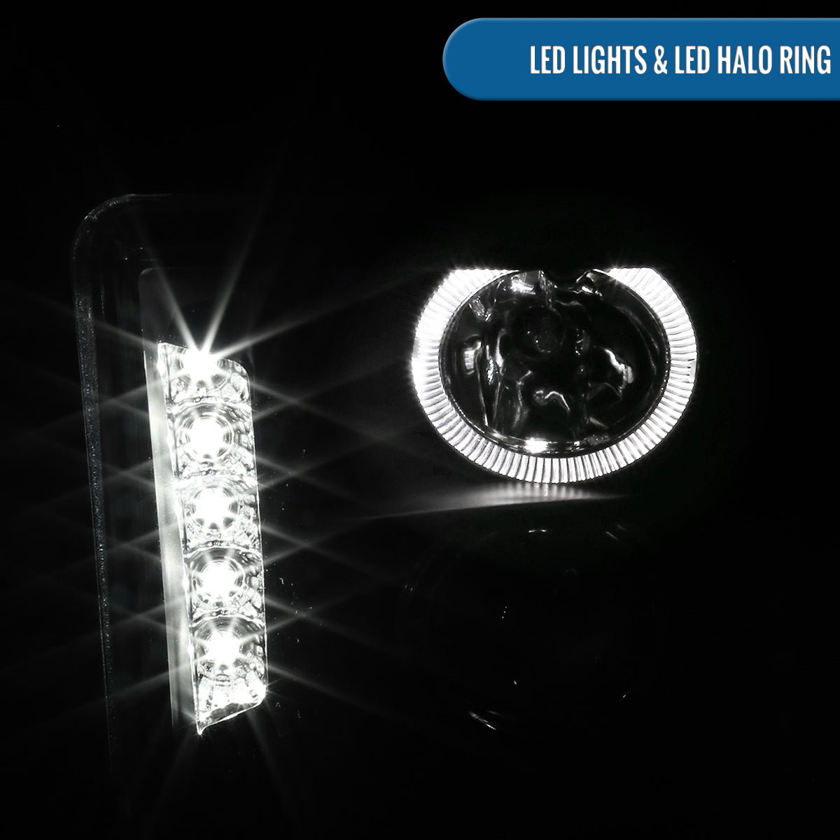 Ronnin - Se adapta a Ford Mustang 2005-2009 Actualización de Faros Proyectores Halógenos con Anillo LED Halo Par | Negro