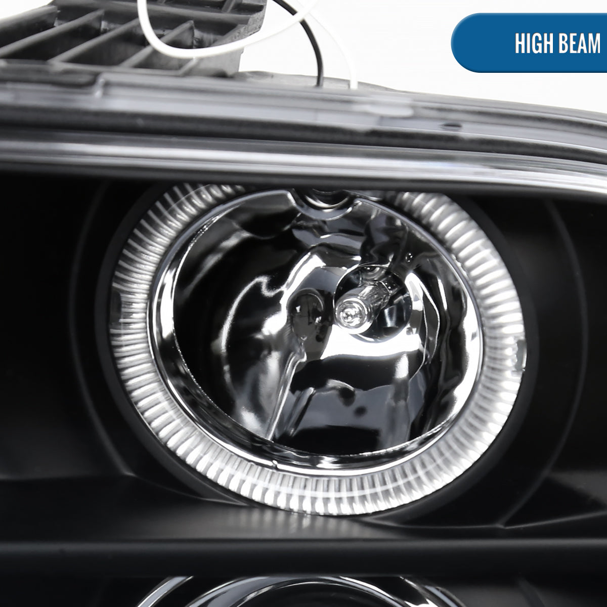 Ronnin - Se adapta a Ford Mustang 2005-2009 Actualización de Faros Proyectores Halógenos con Anillo LED Halo Par | Negro