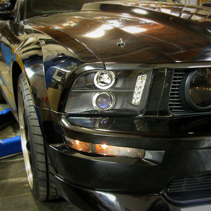Ronnin - Se adapta a Ford Mustang 2005-2009 Actualización de Faros Proyectores Halógenos con Anillo LED Halo Par | Negro