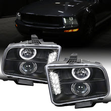 2005-2009 Ford Mustang Upgrade Replacement LED Halo Rim Halogen Projector Headlights Assembly Pair | Black