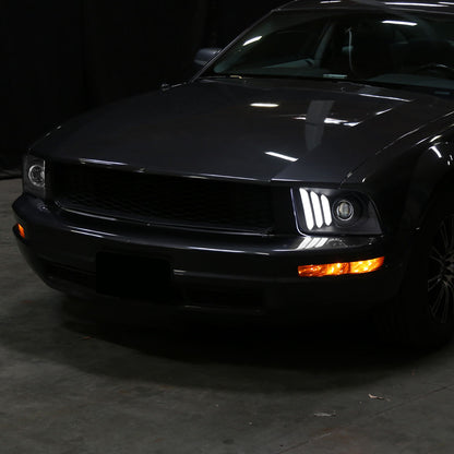 Ronnin - Se adapta a Ford Mustang 2005-2009, conjunto de faros delanteros con proyector de tubo LED de repuesto mejorado, par | Negro