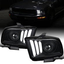 2005-2009 Ford Mustang Upgrade Replacement LED Running Tube Projector Headlights Assembly Pair | Black