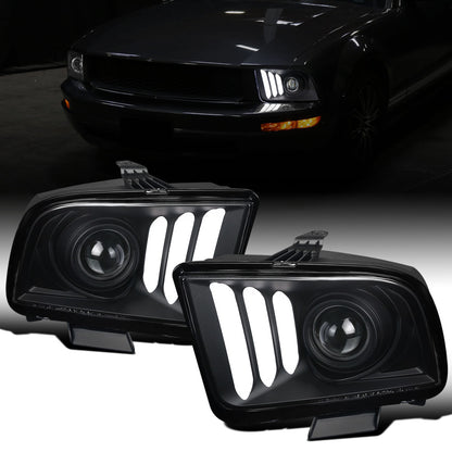 Ronnin - Se adapta a Ford Mustang 2005-2009, conjunto de faros delanteros con proyector de tubo LED de repuesto mejorado, par | Negro