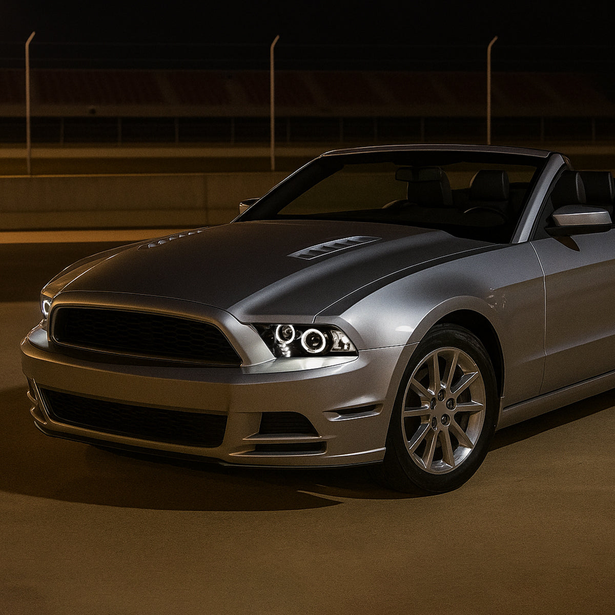 Ronnin - Se adapta a Ford Mustang 2010-2014, faros delanteros de proyector con doble aro LED de repuesto mejorado, par | Negro brillante