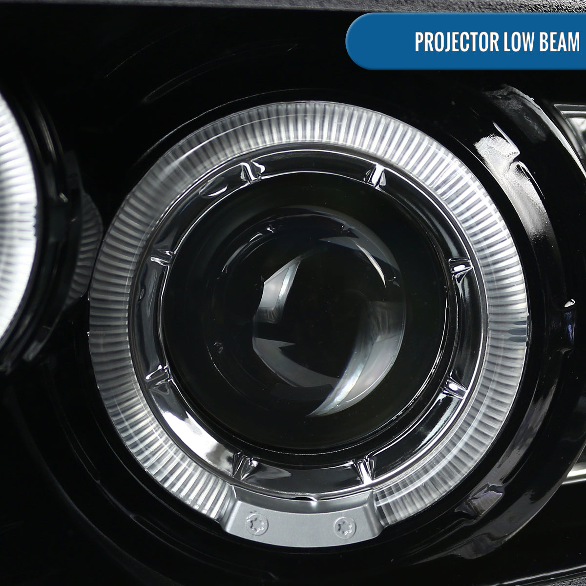 Ronnin - Se adapta a Ford Mustang 2010-2014, faros delanteros de proyector con doble aro LED de repuesto mejorado, par | Negro brillante