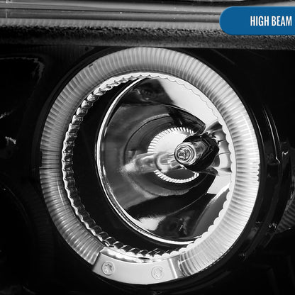 Ronnin - Se adapta a Ford Mustang 2010-2014, faros delanteros de proyector con doble aro LED de repuesto mejorado, par | Negro brillante