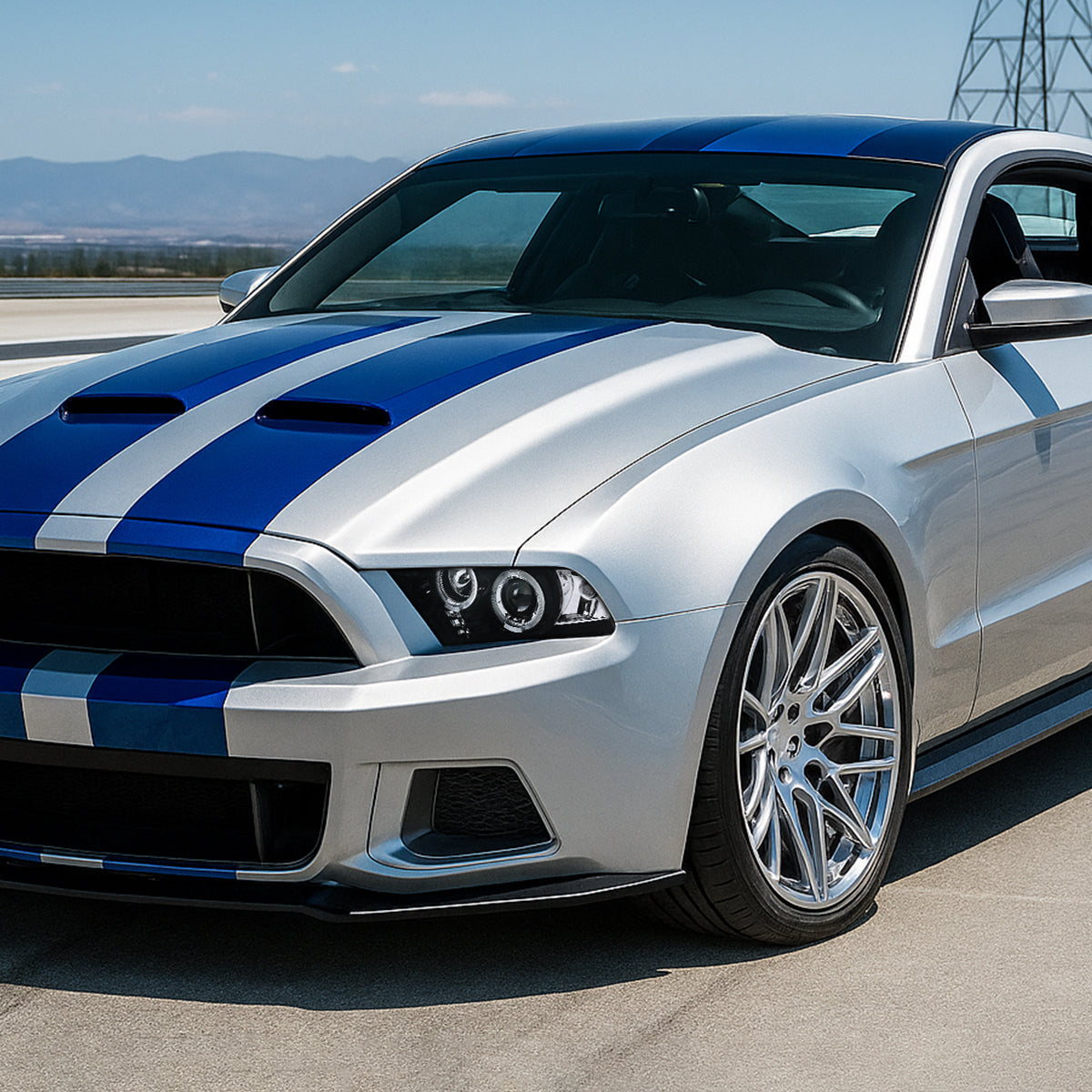 Ronnin - Se adapta a Ford Mustang 2010-2014, faros delanteros de proyector con doble aro LED de repuesto mejorado, par | Negro brillante