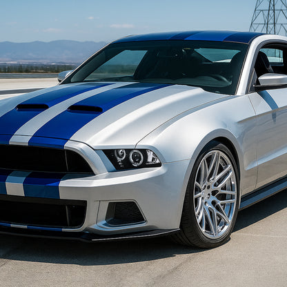 Ronnin - Se adapta a Ford Mustang 2010-2014, faros delanteros de proyector con doble aro LED de repuesto mejorado, par | Negro brillante