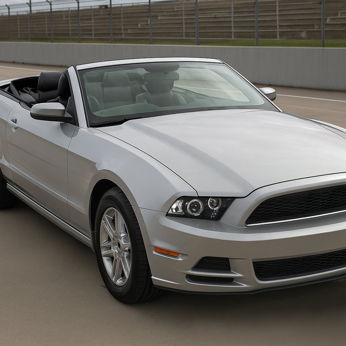 Ronnin - Se adapta a Ford Mustang 2010-2014, faros delanteros de proyector con doble aro LED de repuesto mejorado, par | Negro brillante