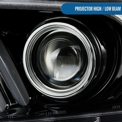 Ronnin - Se adapta a Ford Mustang 2010-2014, par de faros delanteros con proyector de señales de giro secuenciales tipo LED de doble función (blanco/ámbar) | Negro brillante