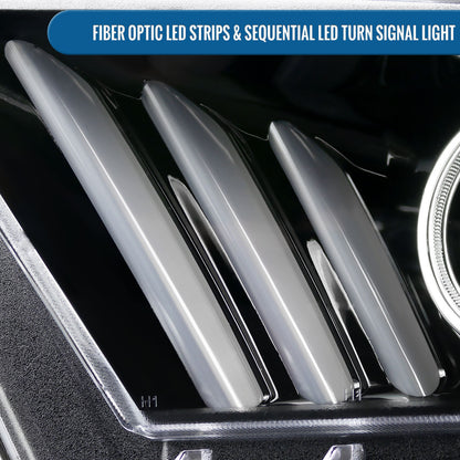 Ronnin - Se adapta a Ford Mustang 2010-2014, par de faros delanteros con proyector de señales de giro secuenciales tipo LED de doble función (blanco/ámbar) | Negro brillante
