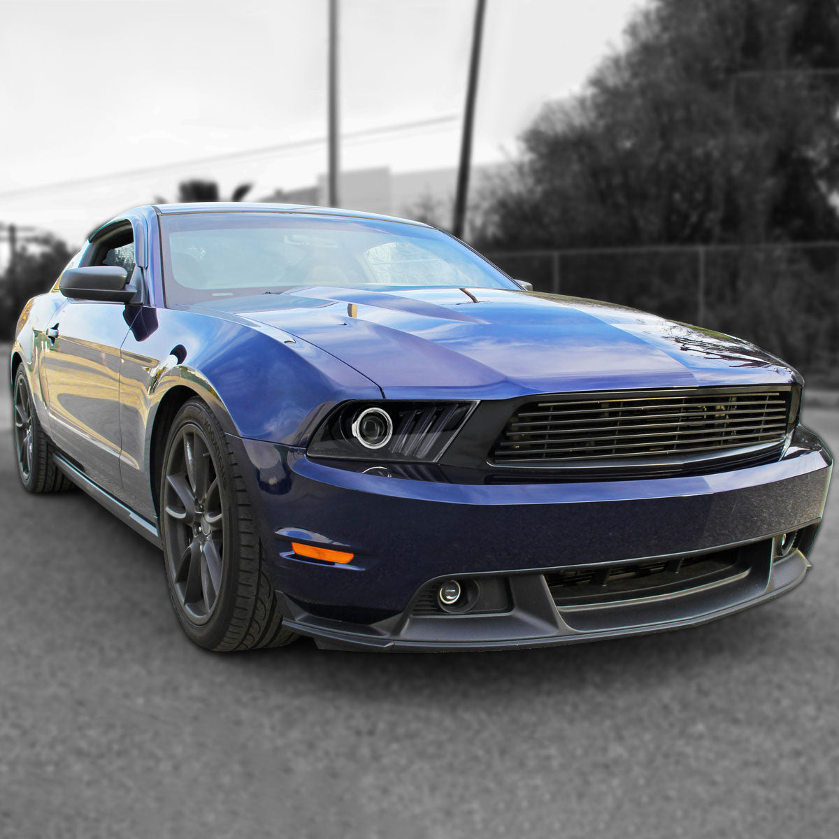 Ronnin - Se adapta a Ford Mustang 2010-2014, par de faros delanteros con proyector de señales de giro secuenciales tipo LED de doble función (blanco/ámbar) | Negro brillante