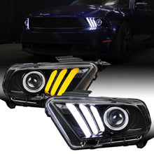 Ronnin - Fits 2010-2014 Ford Mustang Upgrade Replacement LED Tube Switchback Sequential Turn Signals Projector Headlights Assembly Pair | Gloss Black