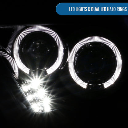 Ronnin - Se adapta a Ford Mustang 2010-2014, faros delanteros con proyector LED de doble aro, par de montaje de repuesto, color negro humo.