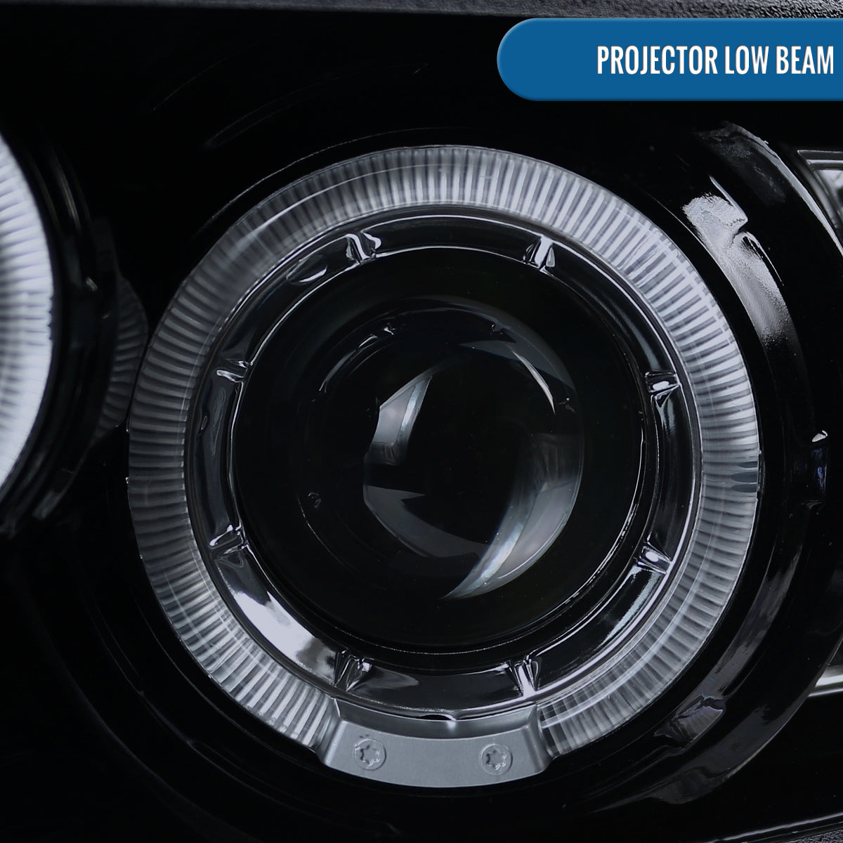 Ronnin - Se adapta a Ford Mustang 2010-2014, faros delanteros con proyector LED de doble aro, par de montaje de repuesto, color negro humo.