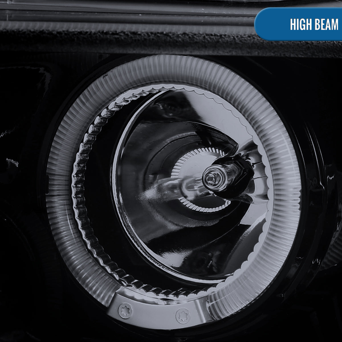 Ronnin - Se adapta a Ford Mustang 2010-2014, faros delanteros con proyector LED de doble aro, par de montaje de repuesto, color negro humo.