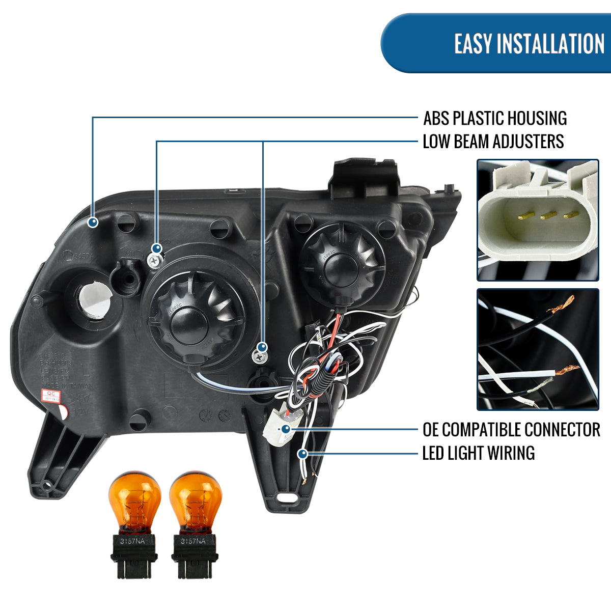 Ronnin - Se adapta a Ford Mustang 2010-2014, faros delanteros con proyector LED de doble aro, par de montaje de repuesto, color negro humo.