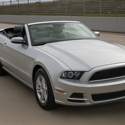 Ronnin - Se adapta a Ford Mustang 2010-2014, faros delanteros con proyector LED de doble aro, par de montaje de repuesto, color negro humo.