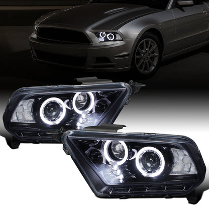 Ronnin - Se adapta a Ford Mustang 2010-2014, faros delanteros con proyector LED de doble aro, par de montaje de repuesto, color negro humo.