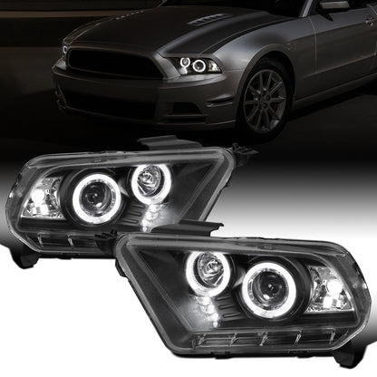 Ronnin - Faros delanteros de proyector con doble aro LED de repuesto mejorados para Ford Mustang 2010-2014, par | Negro