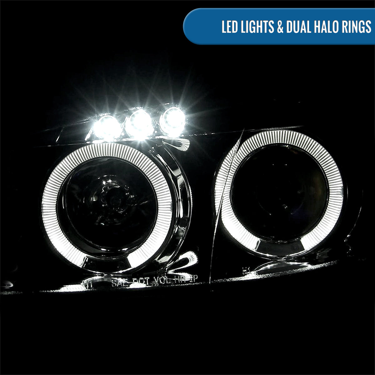 Ronnin - Compatible con Mazda MX-5 Miata 2001-2005 Faros delanteros de proyector con luces de circulación diurna LED de doble halo y aros mejorados, par | Cromado