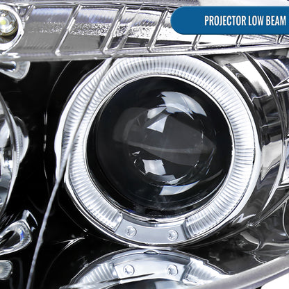 Ronnin - Compatible con Mazda MX-5 Miata 2001-2005 Faros delanteros de proyector con luces de circulación diurna LED de doble halo y aros mejorados, par | Cromado