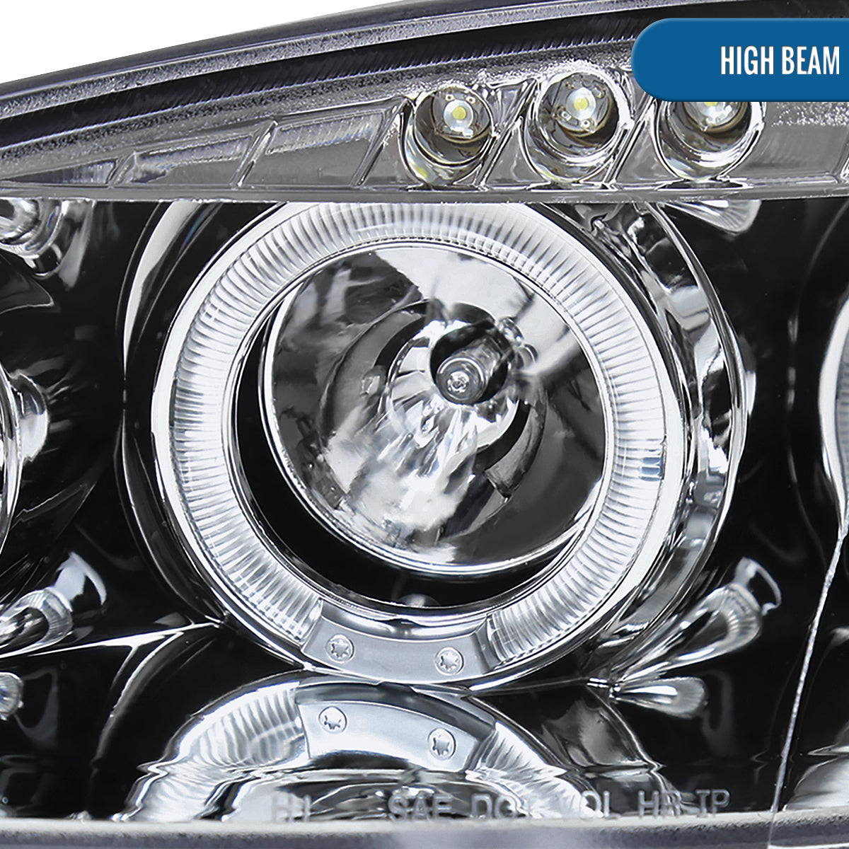 Ronnin - Compatible con Mazda MX-5 Miata 2001-2005 Faros delanteros de proyector con luces de circulación diurna LED de doble halo y aros mejorados, par | Cromado