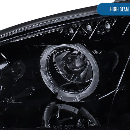 Ronnin - Compatible con Mazda MX-5 Miata 2001-2005 Faros delanteros con proyector de luces de circulación diurna LED de doble halo mejorados | Negro Ahumado
