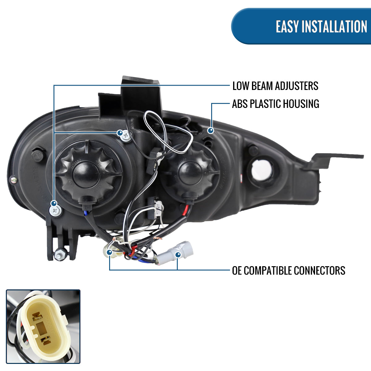 Ronnin - Compatible con Mazda MX-5 Miata 2001-2005 Faros delanteros con proyector de luces de circulación diurna LED de doble halo mejorados | Negro Ahumado