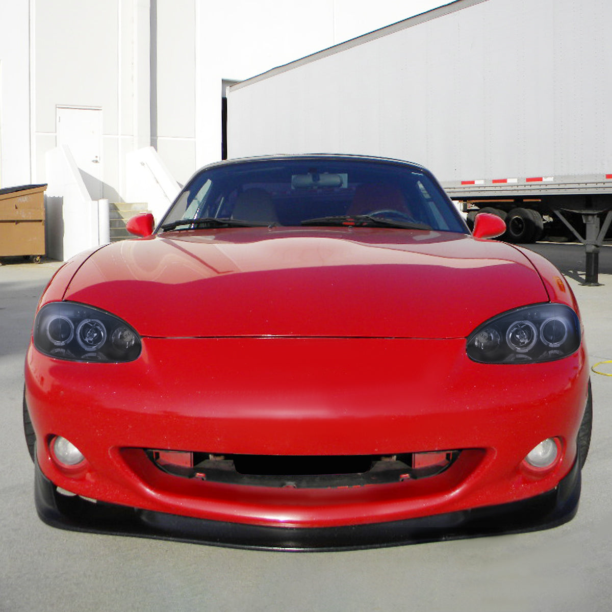 Ronnin - Compatible con Mazda MX-5 Miata 2001-2005 Faros delanteros con proyector de luces de circulación diurna LED de doble halo mejorados | Negro Ahumado